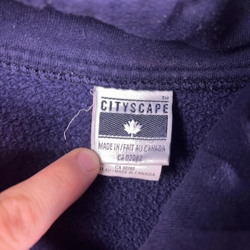 Vintage 90s Cityscape Okoboji Sailboat Quarter Zip Sweatshirt Navy Blue XL